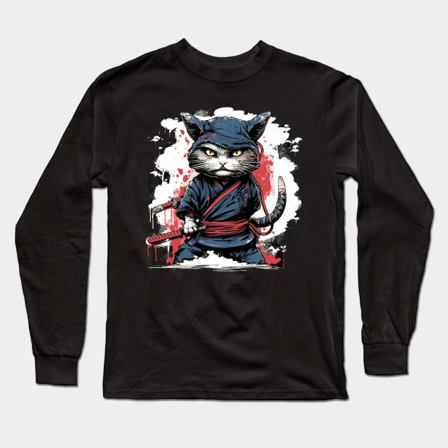 Ninja Cat Long Sleeve T-Shirt by LED Graphix